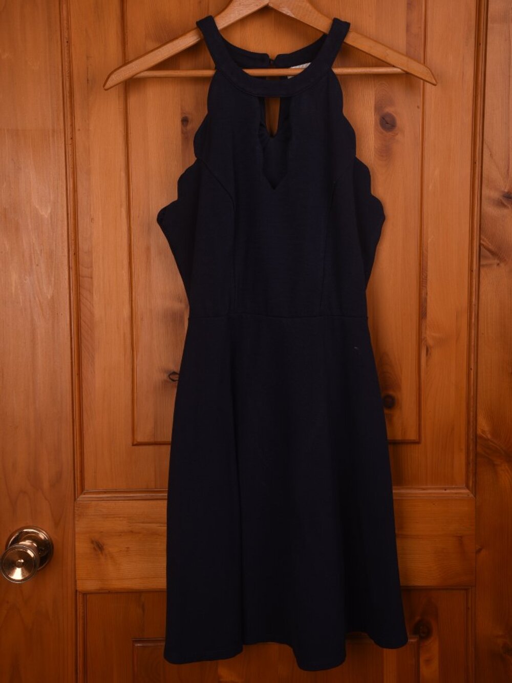 Dark Navy Blue Halter Mini Dress w/ Scalloped Neckline & Keyhole Cutout Size S